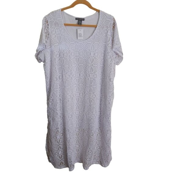 Kate & Mallory NWT White Lace Knit Short Sleeve Side Slit Tunic Top Size 2X - Picture 2 of 7